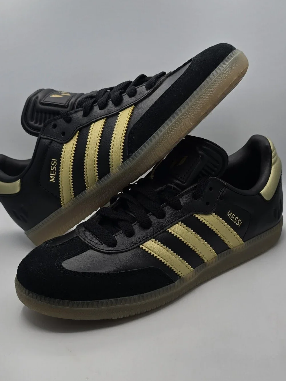 Adidas Messi  J Black & Gold Leather Sneaker